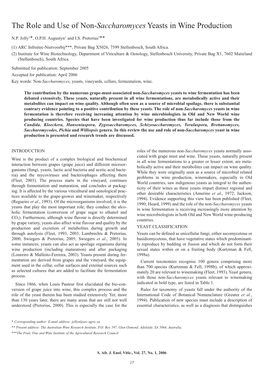 The Role and Use of Non-Saccharomycesyeasts in Wine