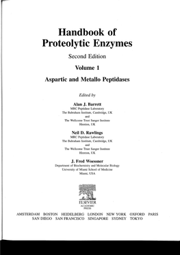 Handbook of Proteolytic Enzymes Second Edition Volume 1 Aspartic and Metallo Peptidases
