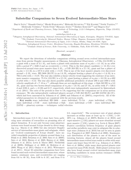 Substellar Companions to Seven Evolved Intermediate-Mass Stars 3