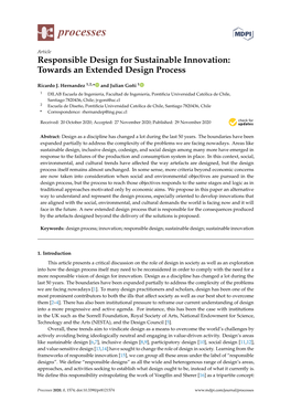 Responsible Design for Sustainable Innovation: Towards an Extended Design Process