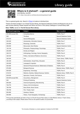 Where Is It Shelved? – a General Guide Janet Mackay, July 2021 GI 13 [