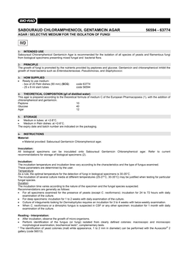 Sabouraud Chloramphenicol Gentamicin Agar 56594 - 63774 Agar / Selective Medium for the Isolation of Fungi