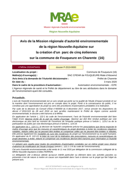 Avis De La Mission Régionale D'autorité Environnementale De La Région