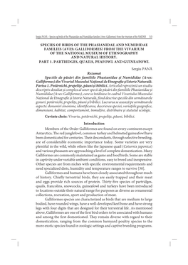 Species Og Birds of the Phasianidae and Numididae Families (Aves: Galliormes) from the Vivarium of the NMENH 53