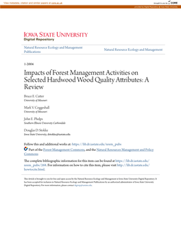Impacts of Forest Management Activities on Selected Hardwood Wood Quality Attributes: a Review Bruce E