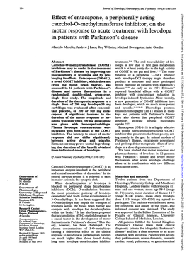 Catechol-O-Methyltransferase Inhibitor, on the Motor Response to Acute Treatment with Levodopa in Patients with Parkinson's Disease