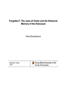 The Jews of Vsetín and the Historical Memory of the Holocaust