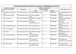 Animal Husbandry and Veterinary Services, Chikkaballapura District Veterinary Hospitals ANIMAL HUSBANDRY Sl