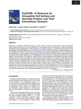 Flyxcdb—A Resource for Drosophila Cell Surface and Secreted Proteins and Their Extracellular Domains