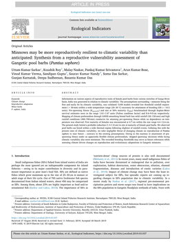 Minnows May Be More Reproductively Resilient to Climatic Variability Than Anticipated Synthesis from a Reproductive Vulnerabili