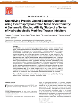Quantifying Protein-Ligand Binding Constants Using Electrospray Ionization Mass Spectrometry
