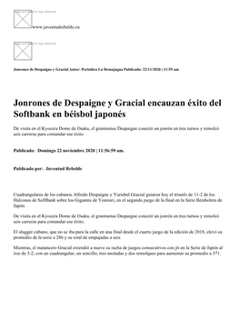 Jonrones De Despaigne Y Gracial Encauzan Éxito Del Softbank En Béisbol Japonés