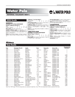 2006 NCAA Men's Water Polo Championship Tournament Records