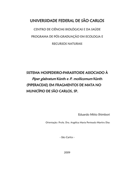 SISTEMA HOSPEDEIRO-PARASITOIDE ASSOCIADO À Piper Glabratum Künth E P