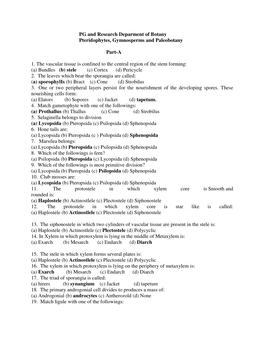 PG and Research Deparment of Botany Pteridophytes, Gymnosperms and Paleobotany