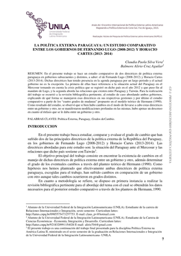 La Política Externa Paraguaya: Un Estudio Comparativo Entre Los Gobiernos De Fernando Lugo (2008-2012) Y Horacio Cartes (2013- 2014)