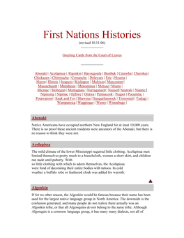 First Nations Histories (Revised 10.11.06)