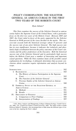 The Solicitor General As Amicus Curiae in the First Two Years of the Roberts Court