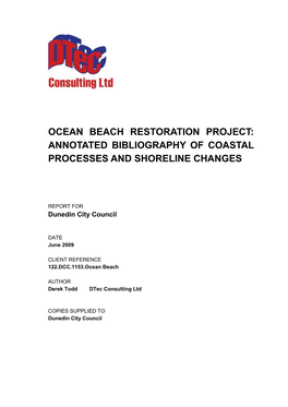 Ocean Beach Restoration Project: Annotated Bibliography of Coastal Processes and Shoreline Changes