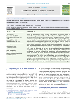 Historic Accounts of Mansonella Parasitaemias in the South Pacific and Their Relevance to Lymphatic Filariasis Elimination Efforts Today