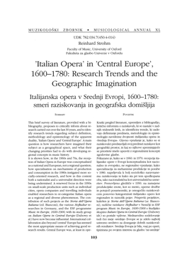 'Italian Opera' in 'Central Europe'