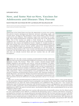 New, and Some Not-So-New, Vaccines for Adolescents and Diseases They Prevent