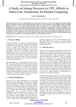 A Study on Setting Processor Or CPU Affinity in Multi-Core Architecture For