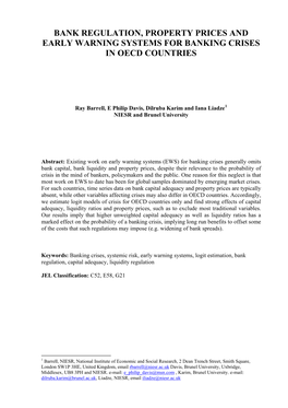 Bank Regulation, Property Prices and Early Warning Systems for Banking Crises in Oecd Countries