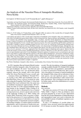 An Analysis of the Vascular Flora of Annapolis Heathlands, Nova Scotia