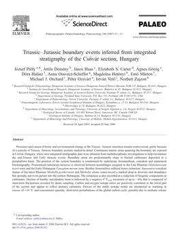 Triassic–Jurassic Boundary Events Inferred from Integrated Stratigraphy of the Csővár Section, Hungary ⁎ József Pálfy A, , Attila Demény B, János Haas C, Elizabeth S