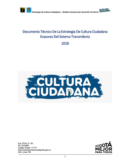 Documento Técnico De La Estrategia De Cultura Ciudadana Evasores Del Sistema Transmilenio 2018