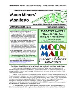 The Lunar Economy - Years 1-25 Dec 1986 - Nov 2011