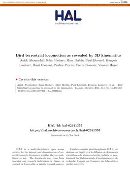 Bird Terrestrial Locomotion As Revealed by 3D Kinematics