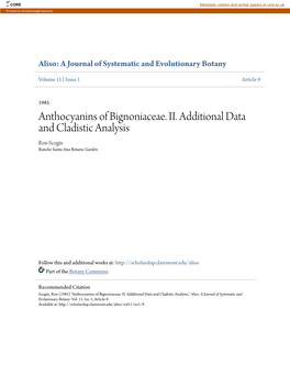 Anthocyanins of Bignoniaceae. II. Additional Data and Cladistic Analysis Ron Scogin Rancho Santa Ana Botanic Garden