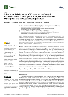 Mitochondrial Genomes of Hestina Persimilis and Hestinalis Nama (Lepidoptera, Nymphalidae): Genome Description and Phylogenetic Implications