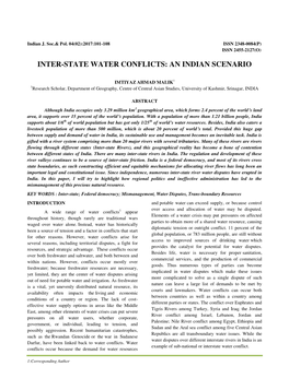 Inter-State Water Conflicts: an Indian Scenario