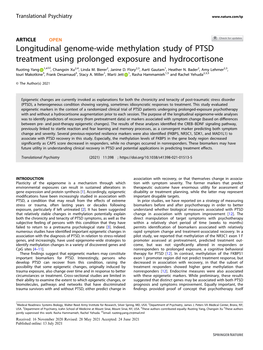 Longitudinal Genome-Wide Methylation Study of PTSD Treatment Using Prolonged Exposure and Hydrocortisone ✉ Ruoting Yang 1,4 , Changxin Xu2,4, Linda M