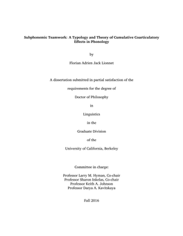 Subphonemic Teamwork: a Typology and Theory of Cumulative Coarticulatory Effects in Phonology by Florian Adrien Jack Lionnet