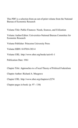 Approaches to a Fiscal Theory of Political Federalism