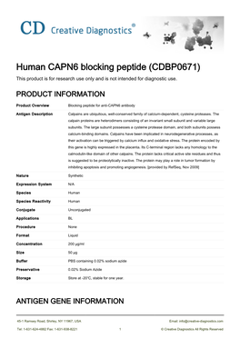 Human CAPN6 Blocking Peptide (CDBP0671) This Product Is for Research Use Only and Is Not Intended for Diagnostic Use