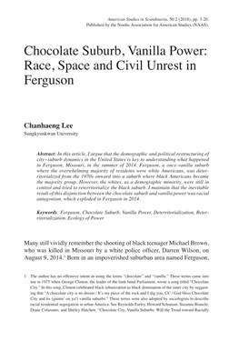 Chocolate Suburb, Vanilla Power: Race, Space and Civil Unrest in Ferguson