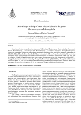 Anti-Allergic Activity of Some Selected Plants in the Genus Boesenbergia and Kaempferia