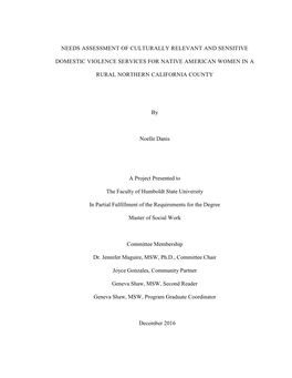 Needs Assessment of Culturally Relevant and Sensitive Domestic Violence Services for Native American Women in a Rural Northern California County