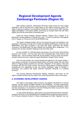 Regional Development Agenda Zamboanga Peninsula (Region IX)