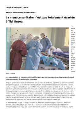 La Menace Sanitaire N'est Pas Totalement Écartée