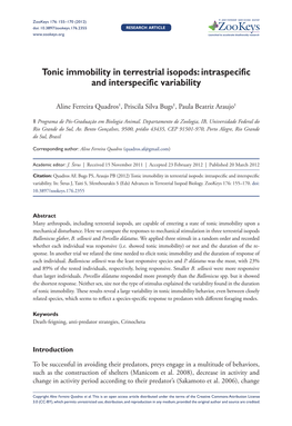 Tonic Immobility in Terrestrial Isopods: Intraspecific and Interspecific Variability