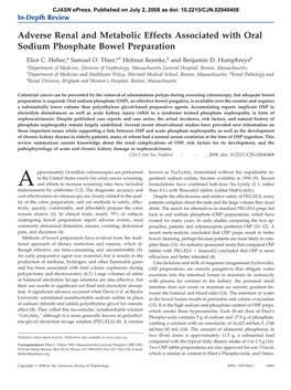 Adverse Renal and Metabolic Effects Associated with Oral Sodium Phosphate Bowel Preparation