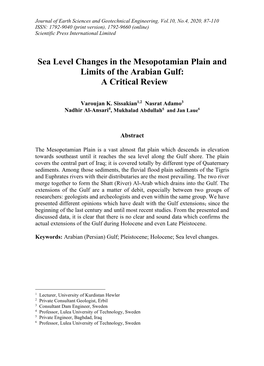 Sea Level Changes in the Mesopotamian Plain and Limits of the Arabian Gulf: a Critical Review