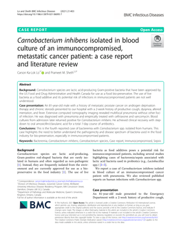 Carnobacterium Inhibens Isolated in Blood Culture of An