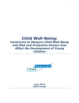 Child Well-Being: Constructs to Measure Child Well-Being and Risk and Protective Factors That Affect the Development of Young Children